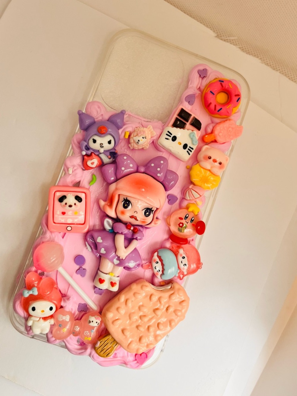 Handmade Cute Kawaii Girl ice cream 🍨 Character Phone Case with Pink Accents - Picture 4 of 10